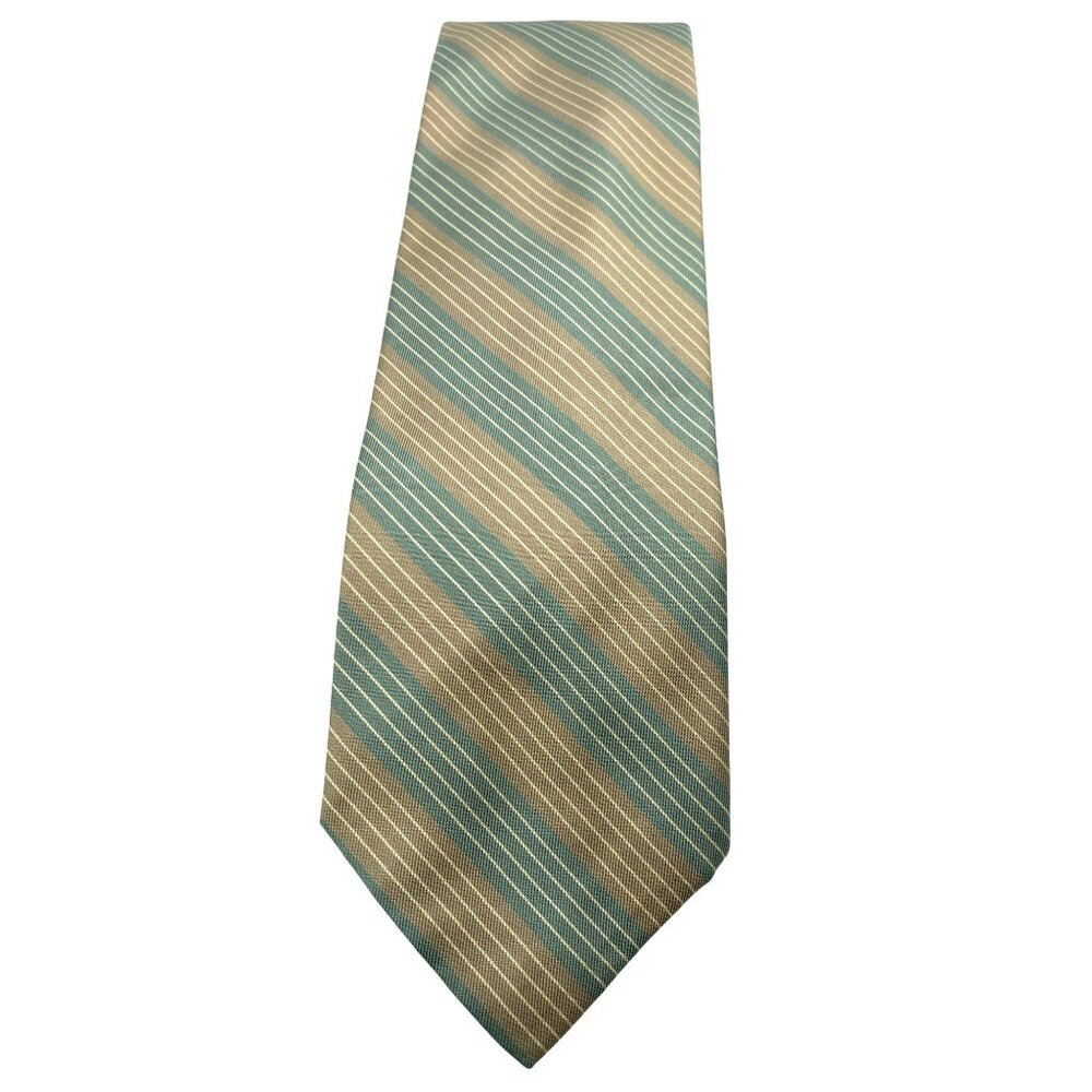 Saddle Club Tan Blue Striped Italy Italian Silk Tie Neck Luxury Vintage Mens - Picture 2 of 6